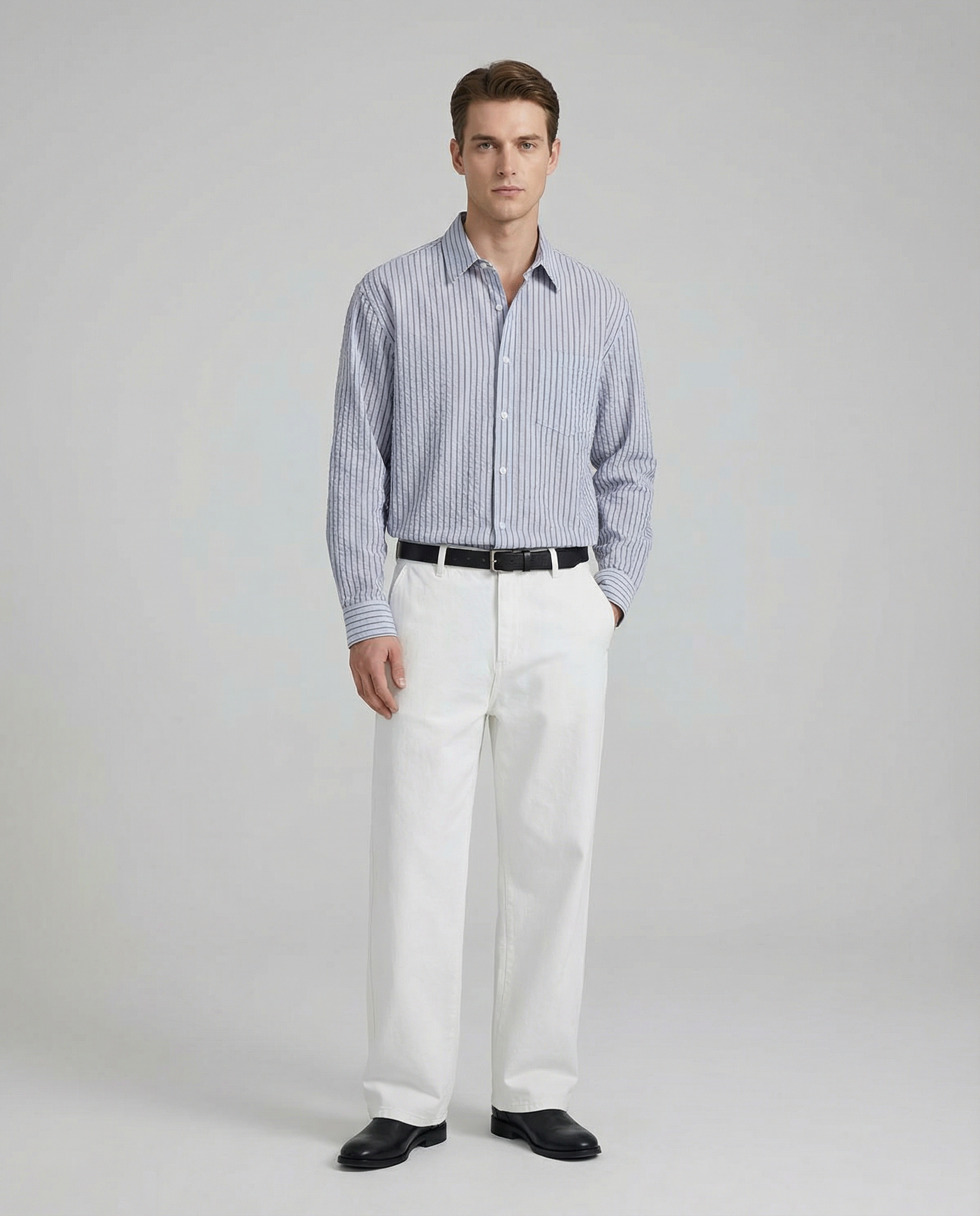 Men's Striped Dress Shirt – Trendy Long Sleeve Casual Style for Everyday Wear