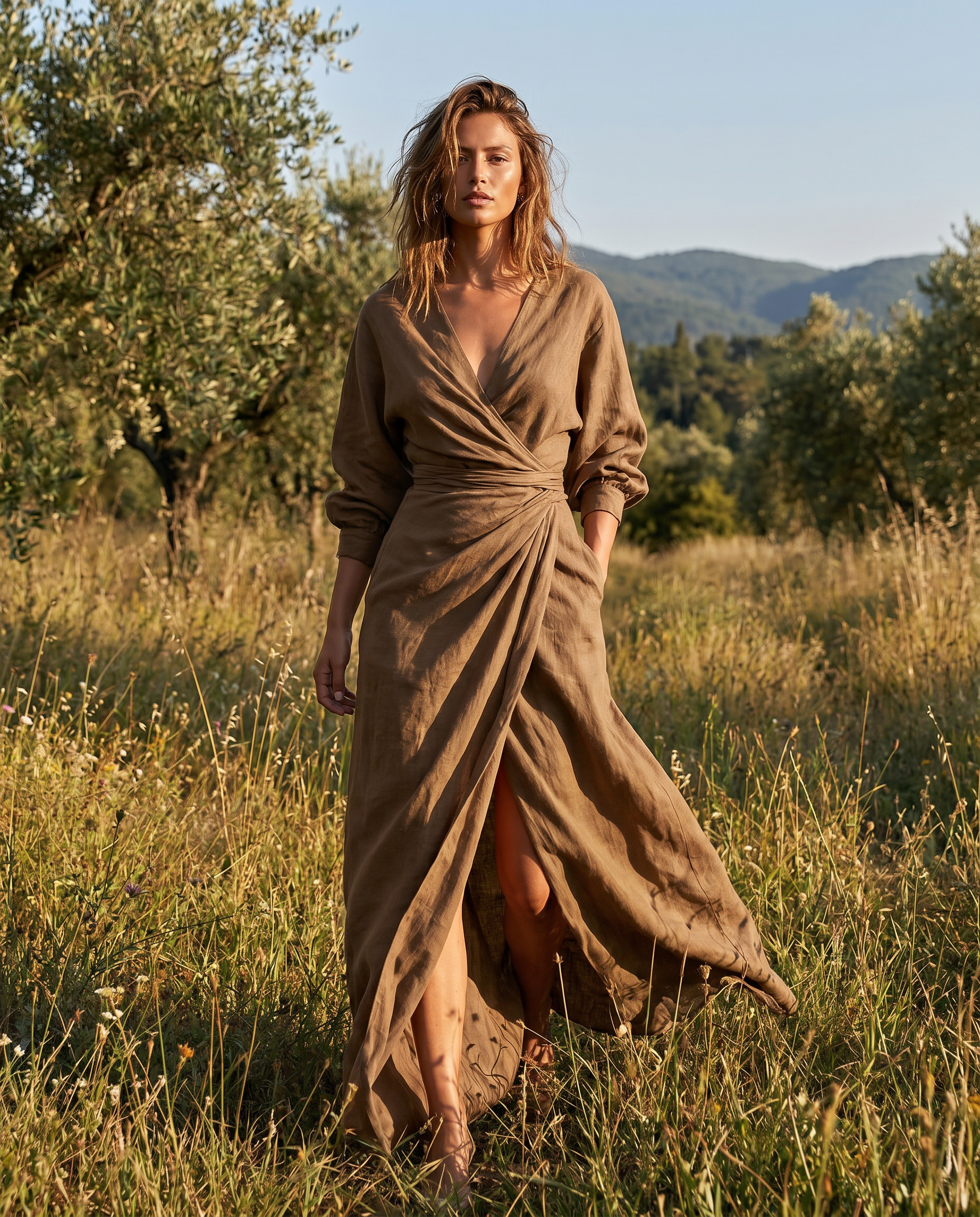 Boho sukienka maxi z dekoltem w serek – elegancki, drapowany design na letnie imprezy-3