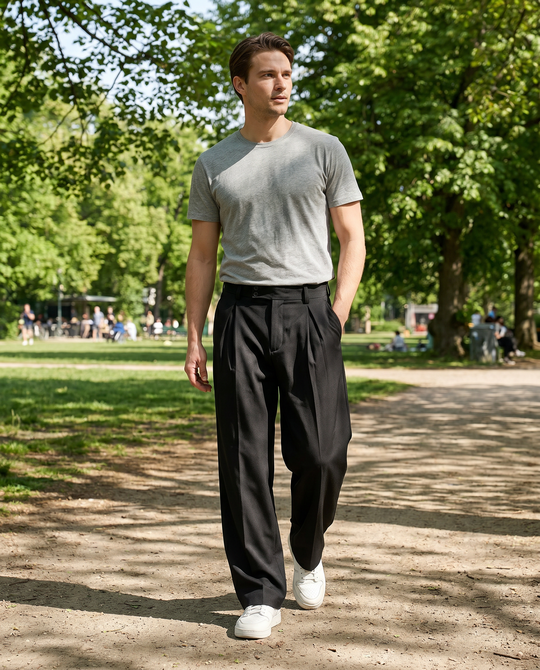Herrenweite Plissee-Hose – Hoch taillierte, locker sitzende, maßgeschneiderte Smart-Casual-Hose