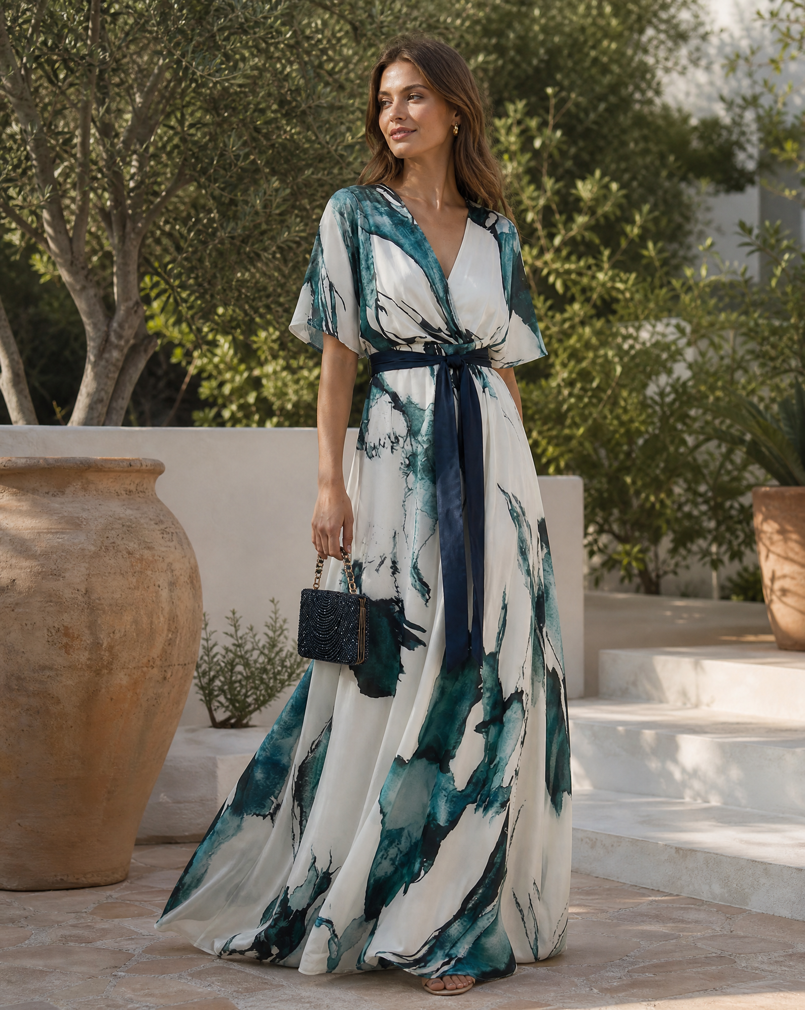 Boho sukienka maxi w kwiaty – elegancki głęboki dekolt w serek na letnie imprezy-3