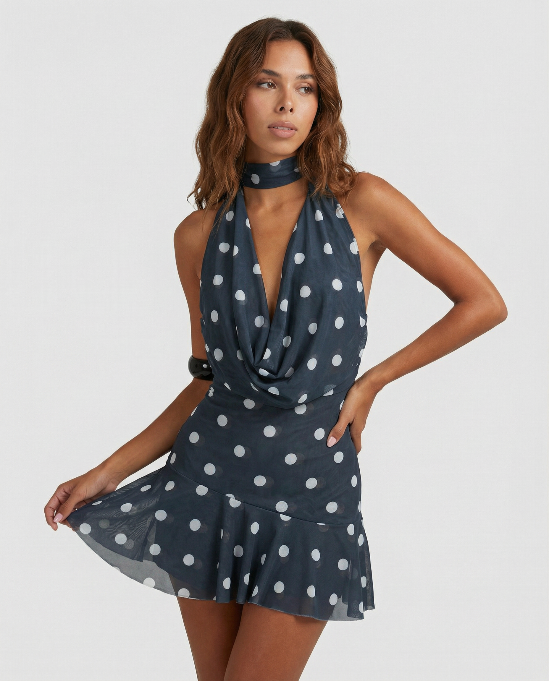 Polka Dot Mini Dress – Chic Backless A-Line Design for Summer Parties