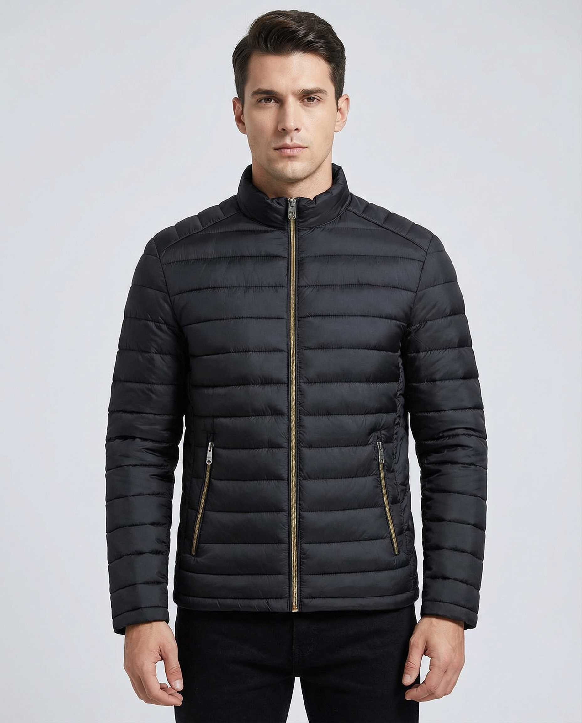 Men's Lightweight Quilted Puffer Jacket - Slim Fit, Water-Resistant Technical Fabric, Stand Collar
