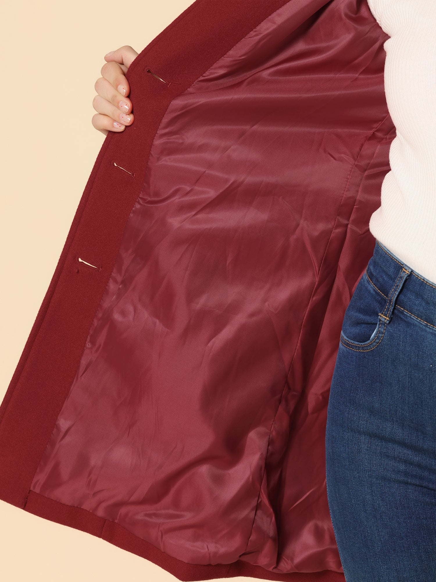 Women's Tailored Longline Coat – Single-Breasted Wool Blend Overcoat-7