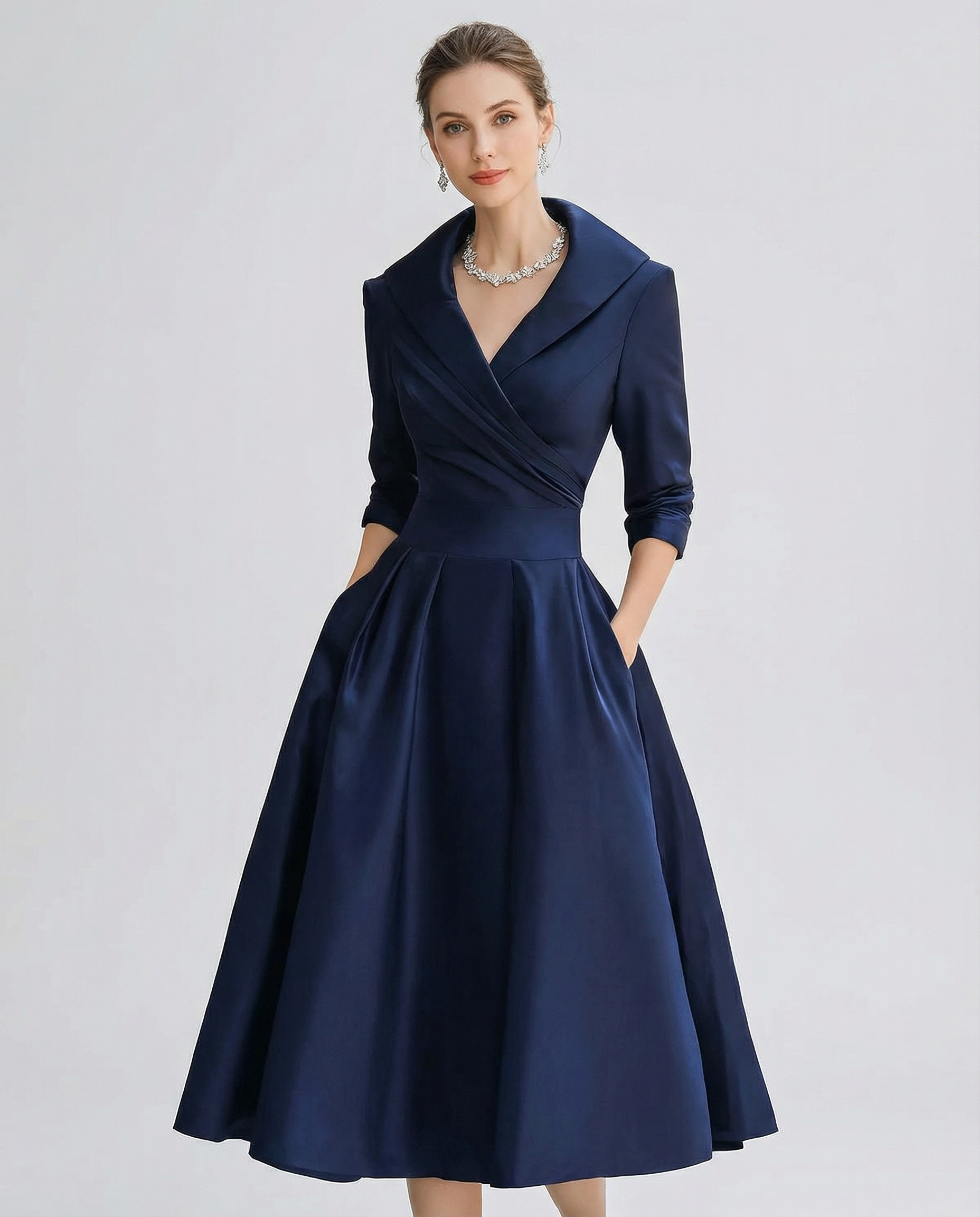 A-Line Dress – Stylish Lapel Design for Summer Outings — back view