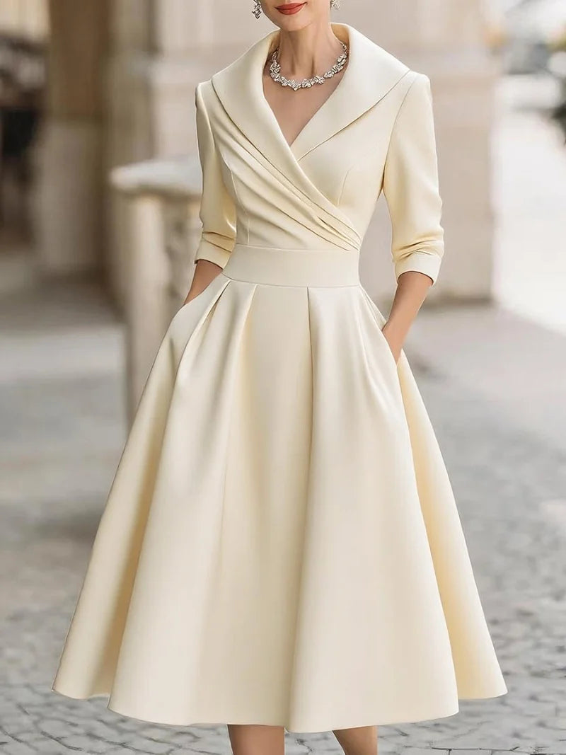 A-Line Dress – Stylish Lapel Design for Summer Outings — close-up