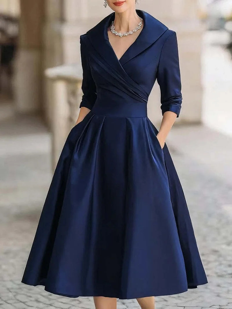 A-Line Dress – Stylish Lapel Design for Summer Outings — detail view
