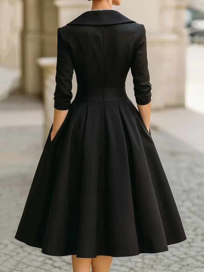 A-Line Dress – Stylish Lapel Design for Summer Outings — model wearing