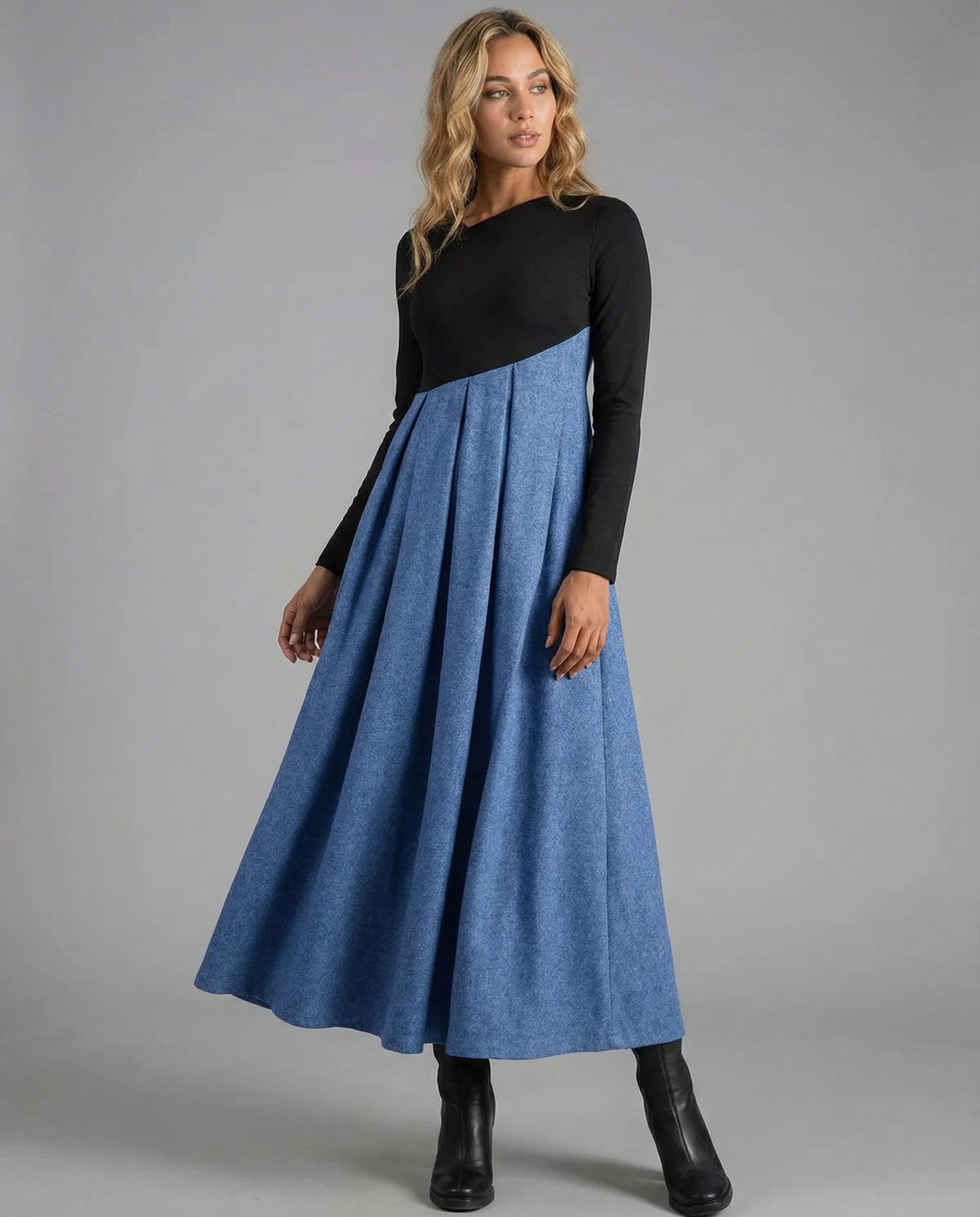 A-Line Dress – Stylish Patchwork Design for Casual Spring Outings — back view