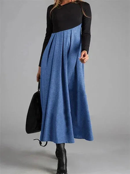 A-Line Dress – Stylish Patchwork Design for Casual Spring Outings — model wearing