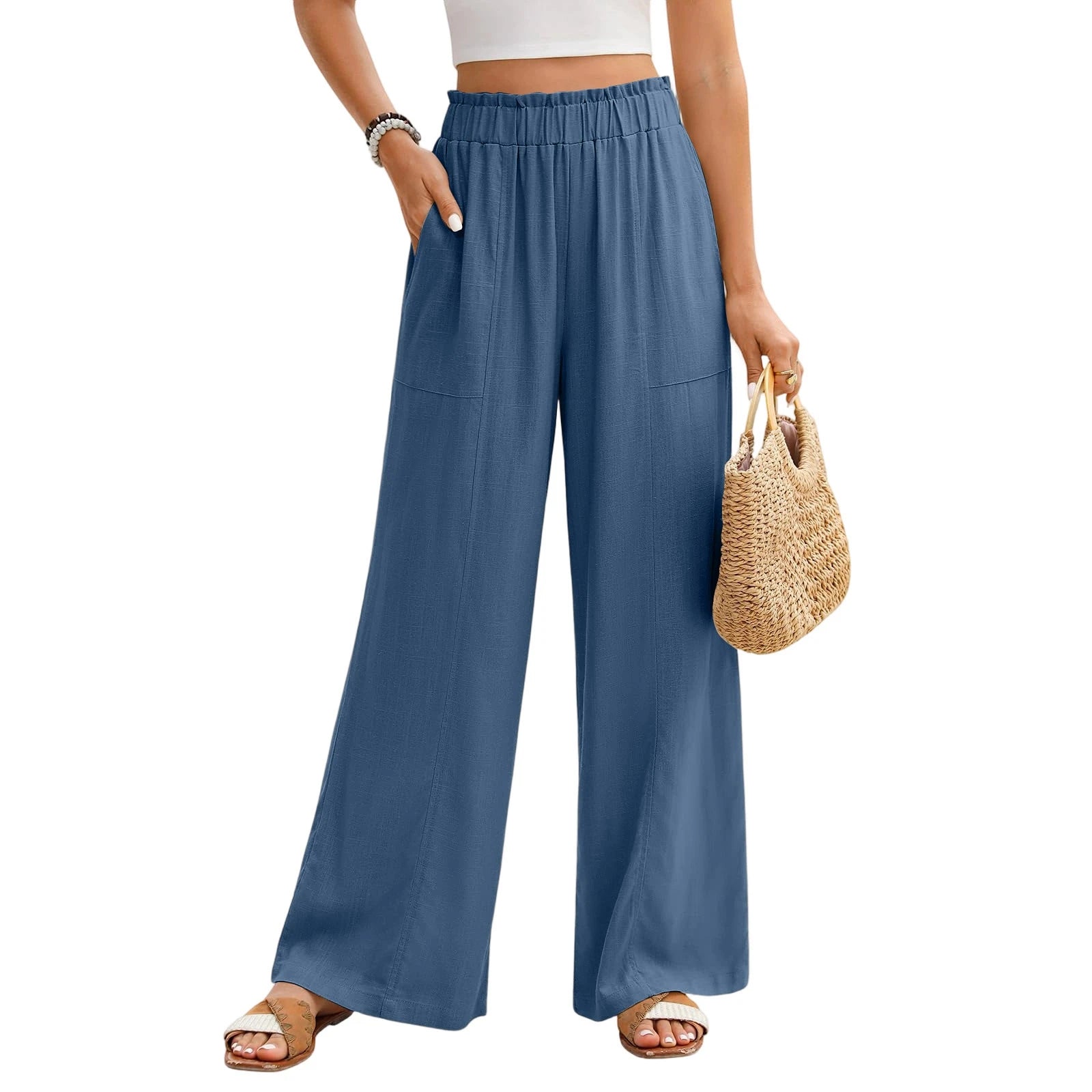 Amalfi Wide Leg Pants – Soft White Linen for Effortless Summer Style — alternative angle