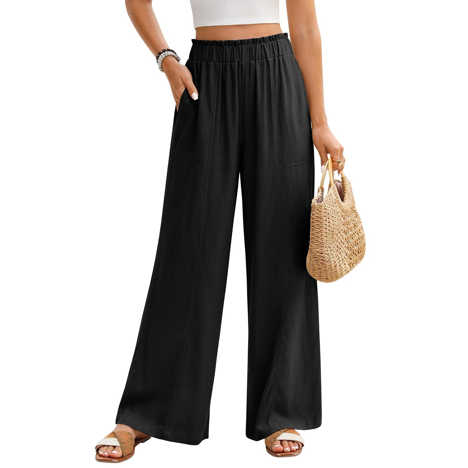 Amalfi Wide Leg Pants – Soft White Linen for Effortless Summer Style — close-up