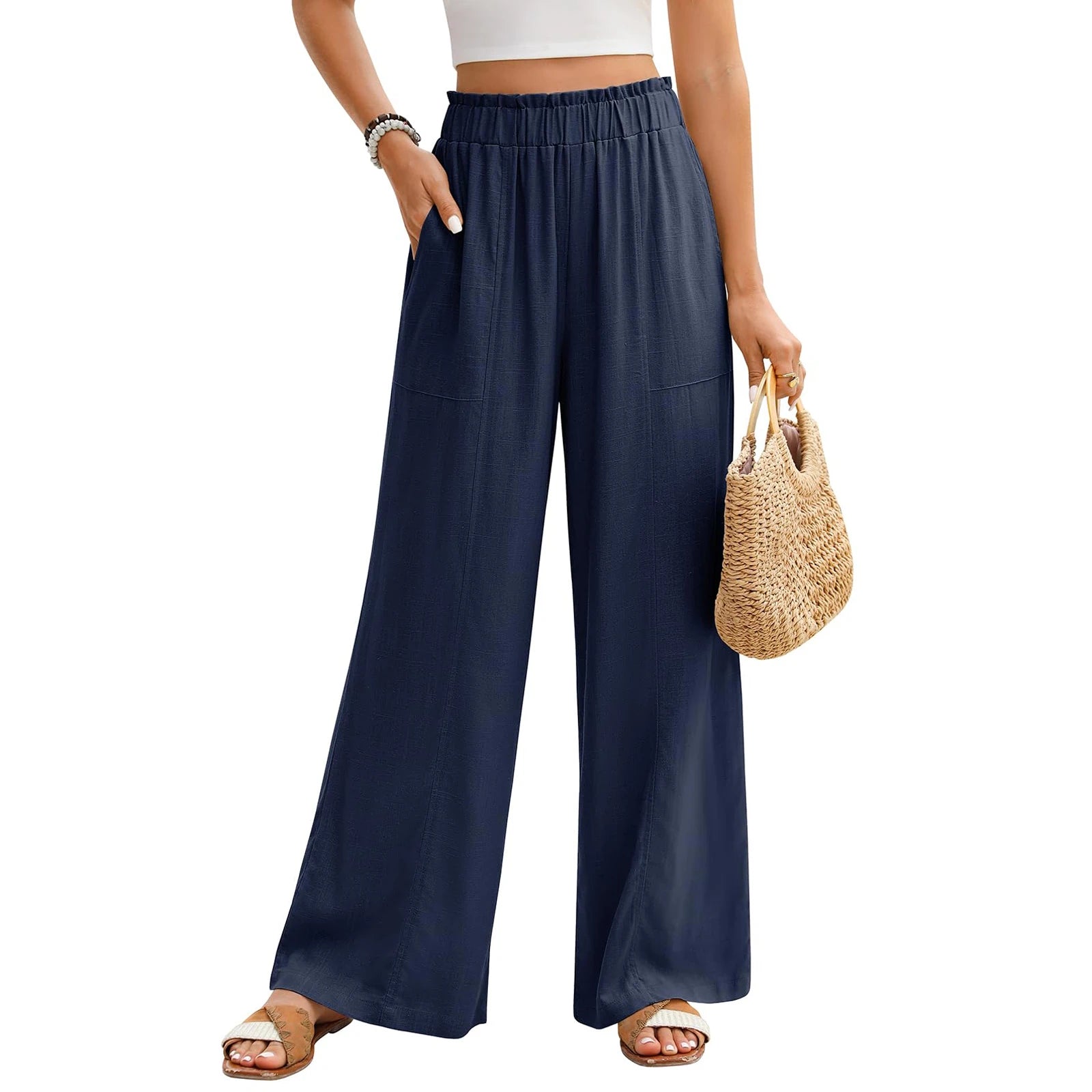Amalfi Wide Leg Pants – Soft White Linen for Effortless Summer Style — fabric detail
