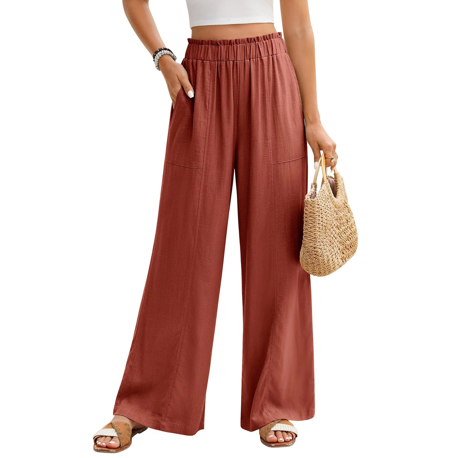 Amalfi Wide Leg Pants – Soft White Linen for Effortless Summer Style — front close-up