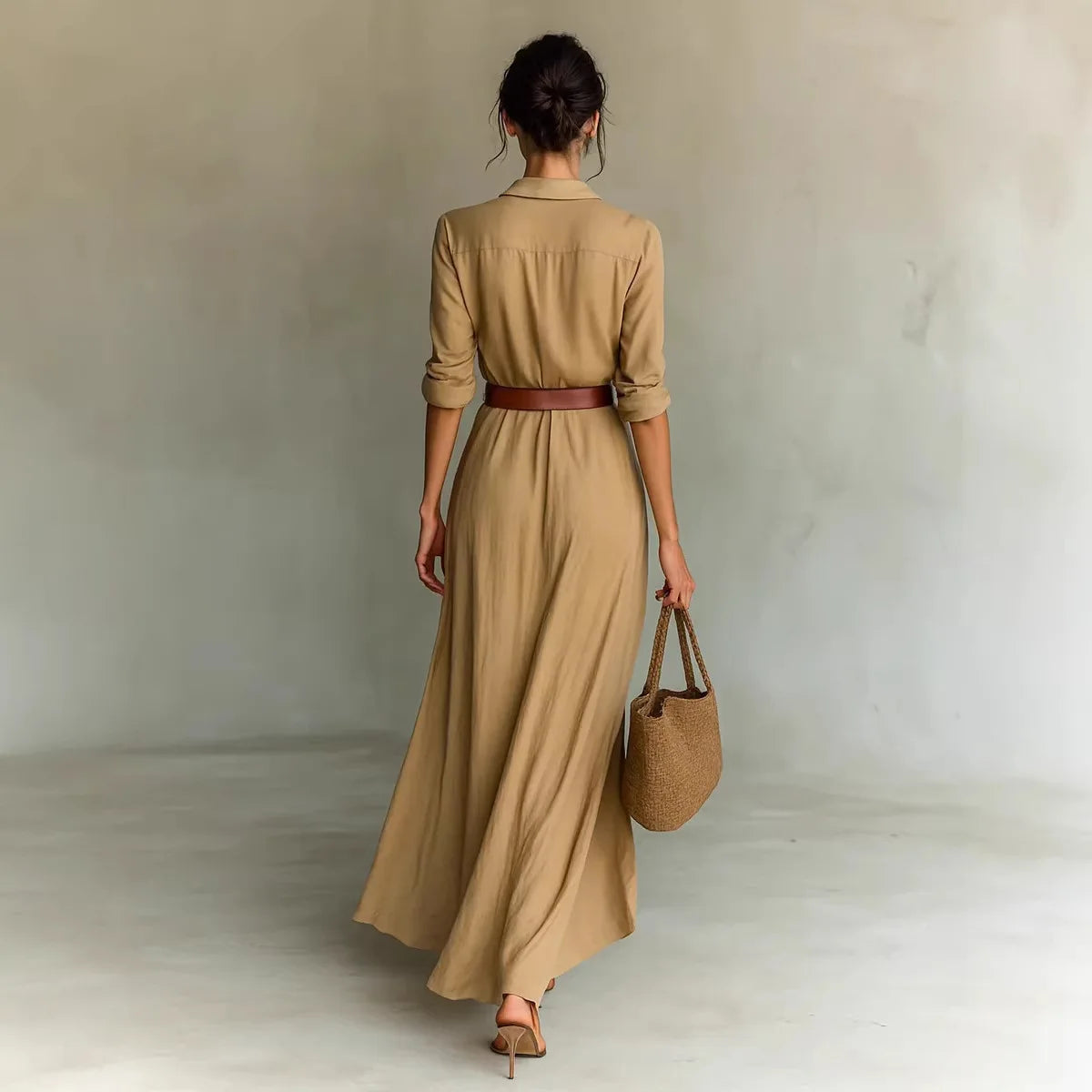 Autumn Asymmetrical Pleated Dress – Elegant V-Neck for Day to Night Wear