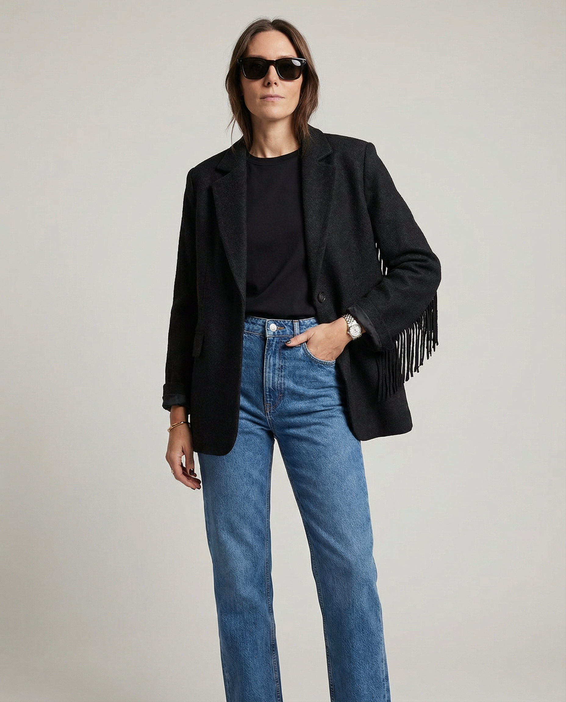 Autumn Bomber Coat – Stylish Wool Blazer with Tassel Detail — back view