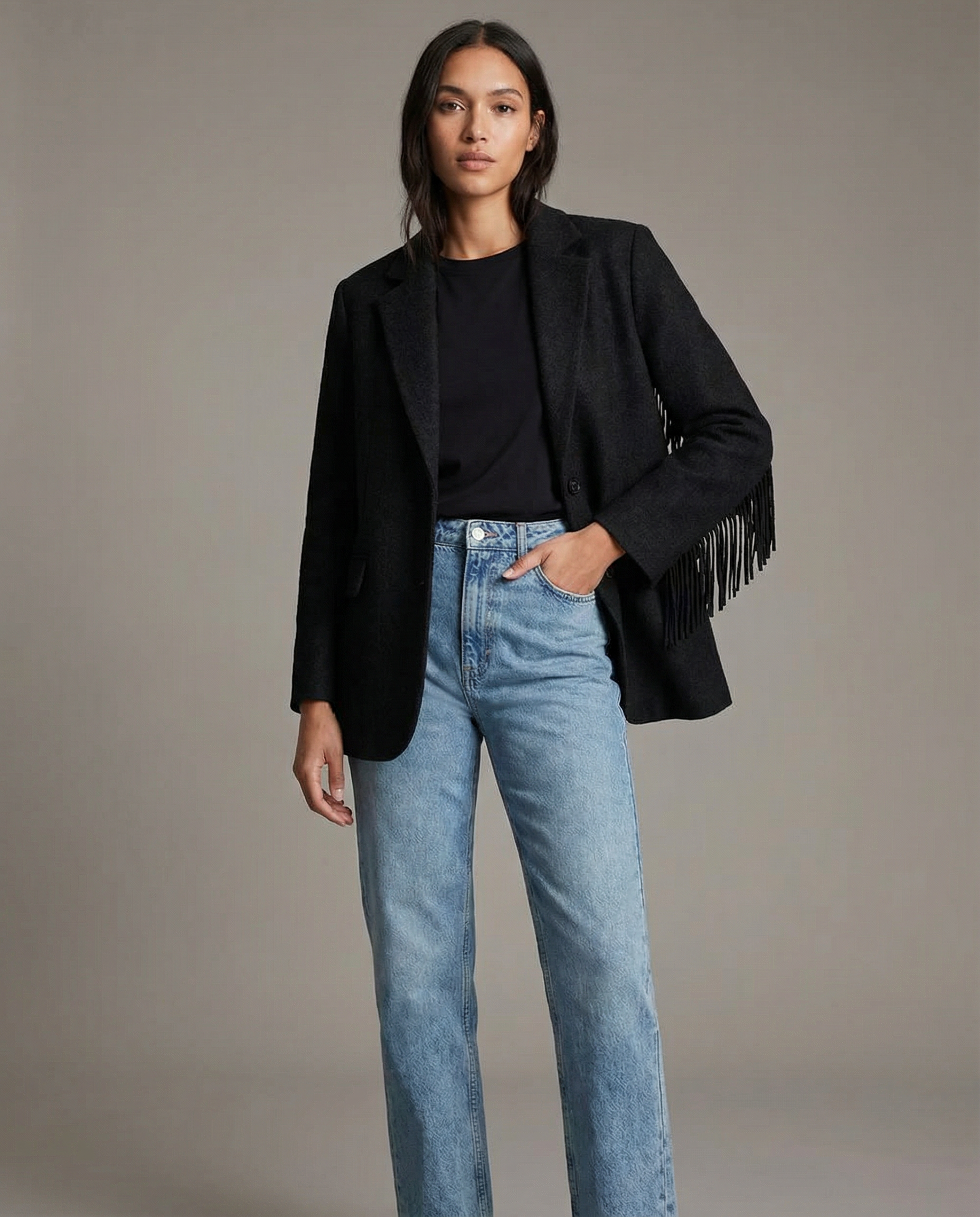 Autumn Bomber Coat – Stylish Wool Blazer with Tassel Detail — side view