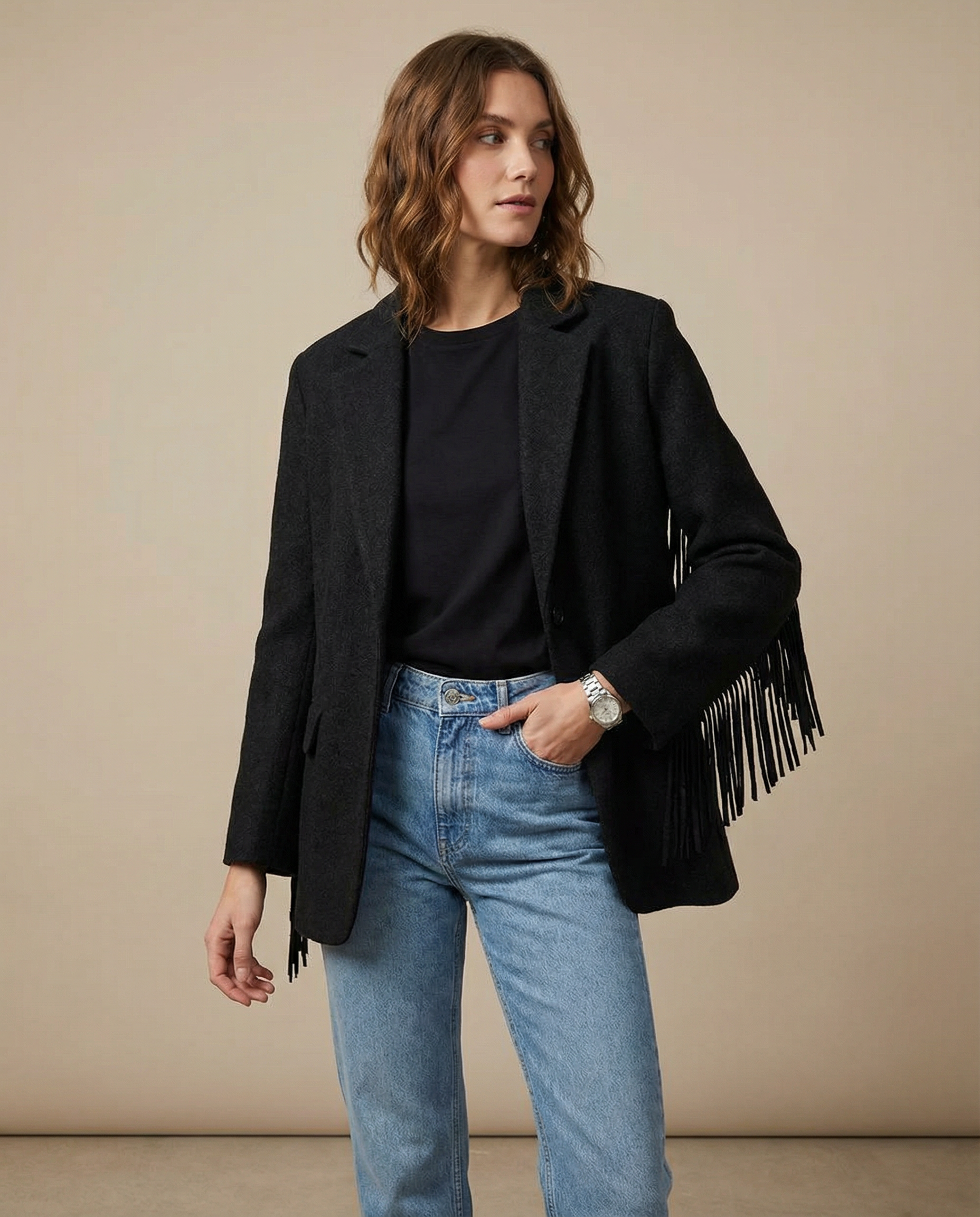 Autumn Bomber Coat – Stylish Wool Blazer with Tassel Detail