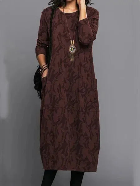 Autumn Elegance Long Dress – Unique Printed Long Sleeve Casual Outfit — side view