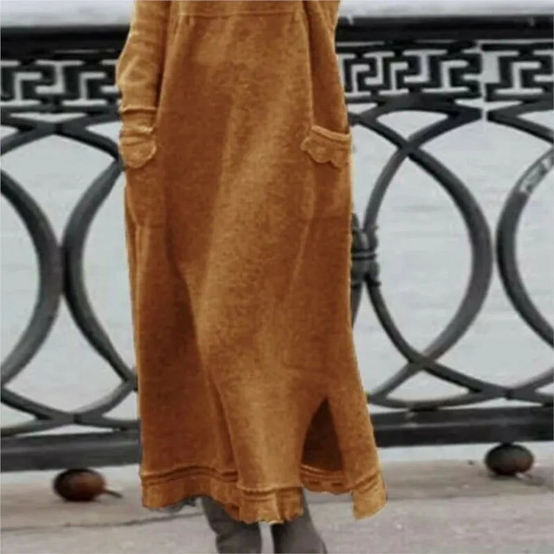 Autumn Maxi Dress – Elegant Loose Fit Long Sleeve Hoodie — alternative angle