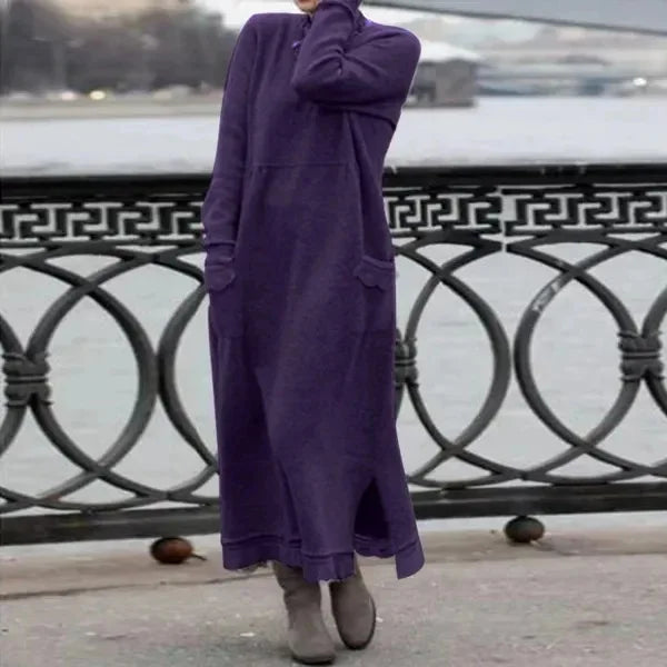 Autumn Maxi Dress – Elegant Loose Fit Long Sleeve Hoodie — back close-up