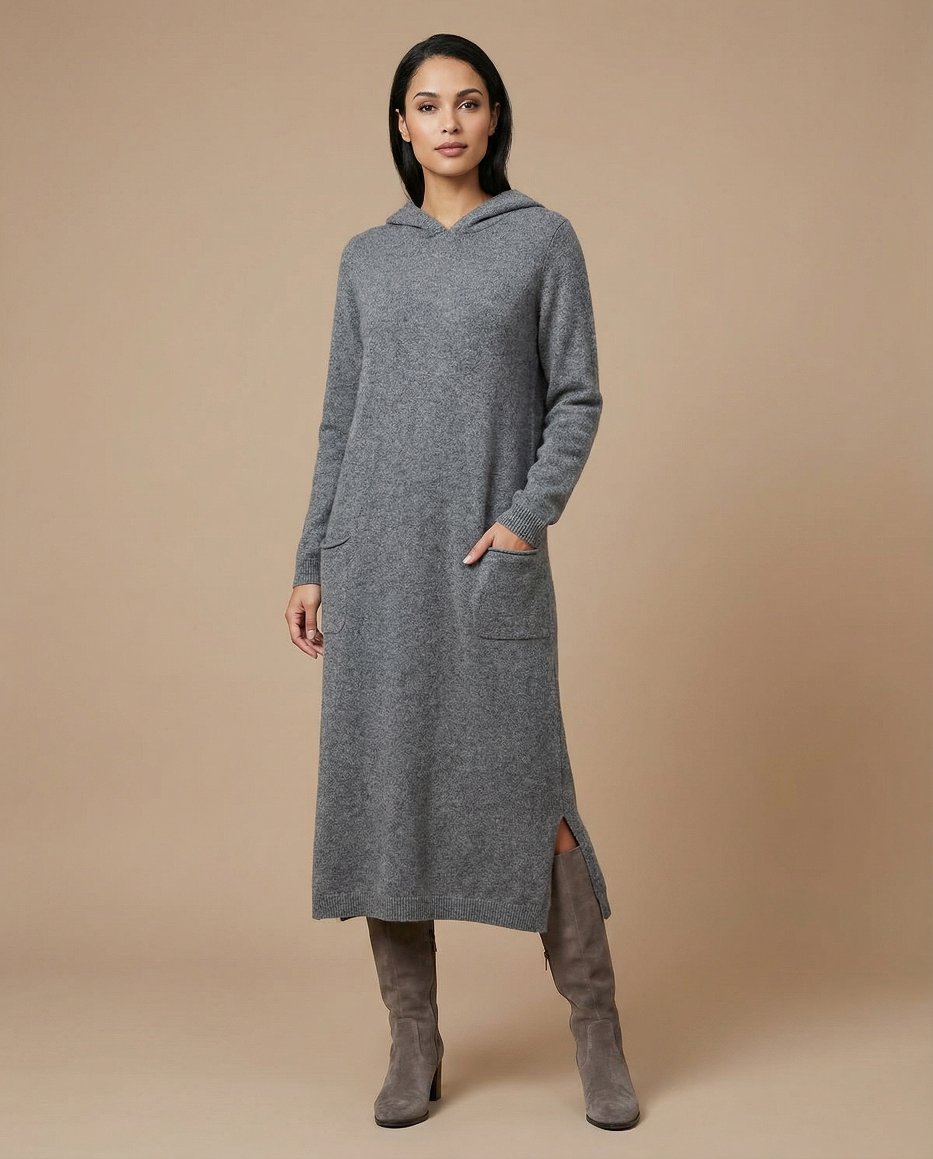 Autumn Maxi Dress – Elegant Loose Fit Long Sleeve Hoodie — detail view