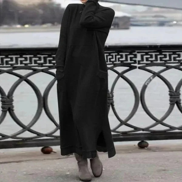 Autumn Maxi Dress – Elegant Loose Fit Long Sleeve Hoodie — fabric detail