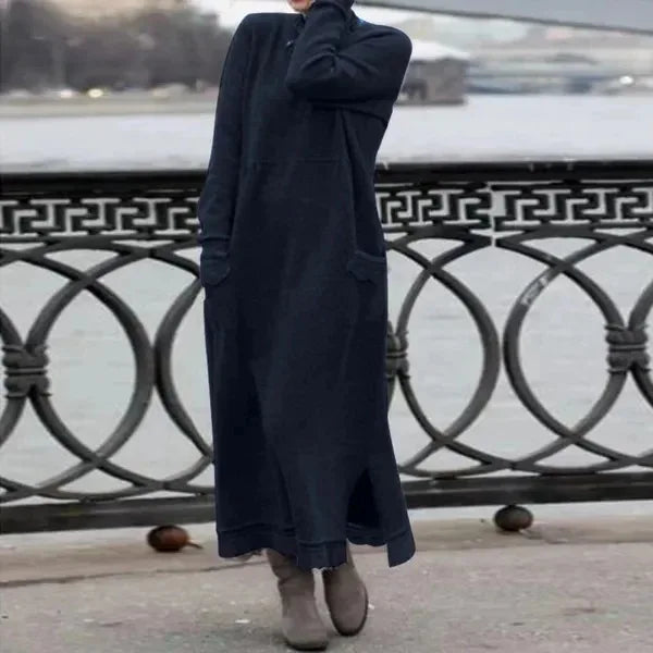 Autumn Maxi Dress – Elegant Loose Fit Long Sleeve Hoodie — fit overview
