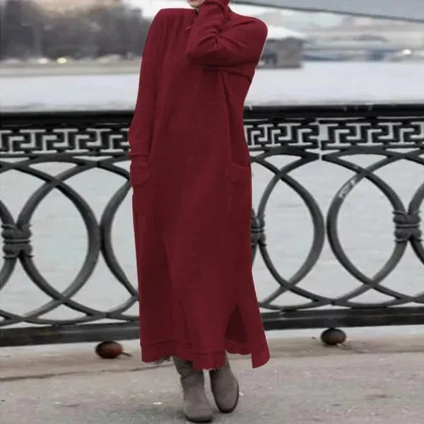 Autumn Maxi Dress – Elegant Loose Fit Long Sleeve Hoodie — front close-up