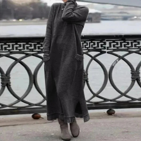 Autumn Maxi Dress – Elegant Loose Fit Long Sleeve Hoodie — side detail