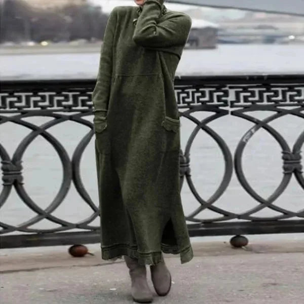 Autumn Maxi Dress – Elegant Loose Fit Long Sleeve Hoodie — styling detail