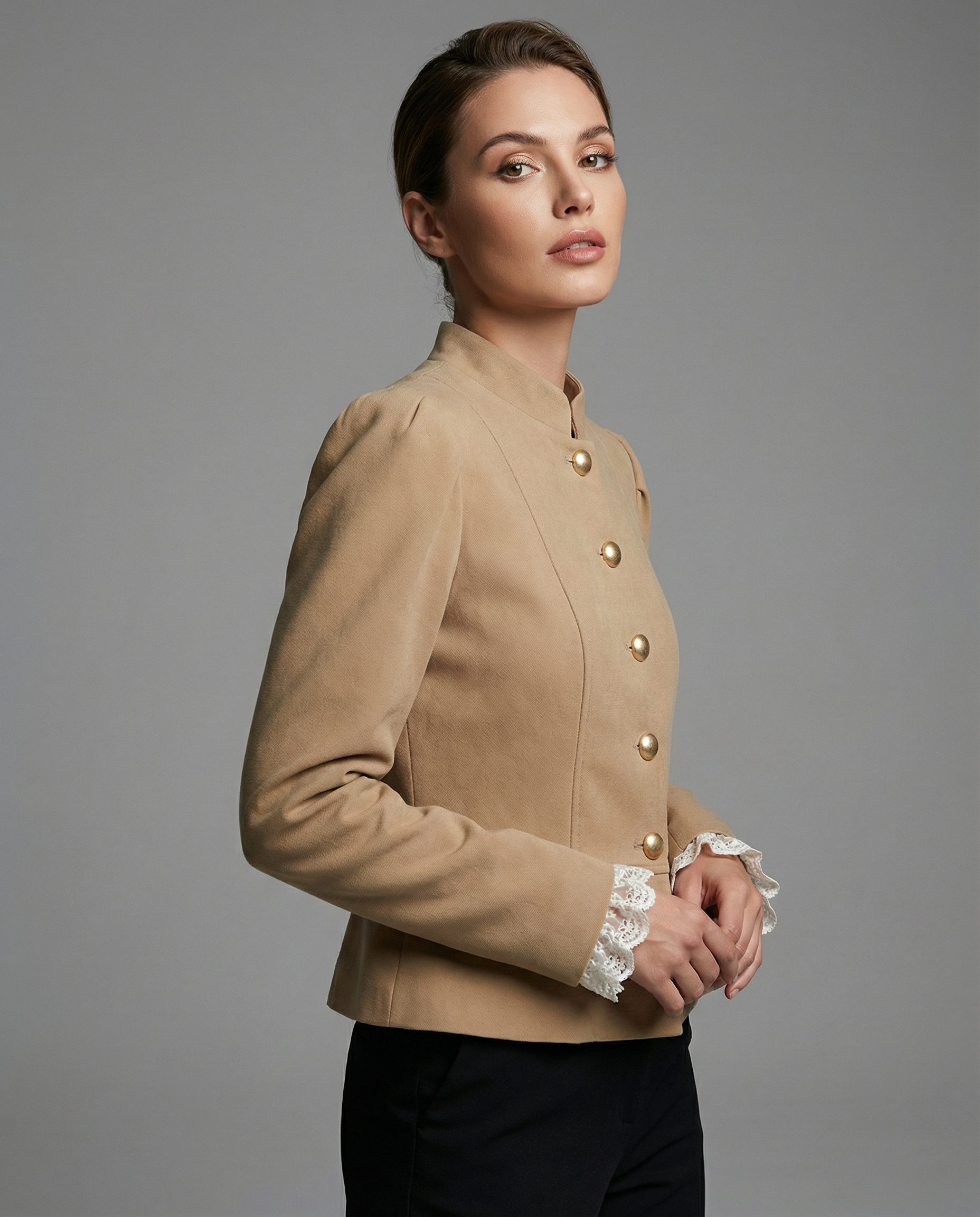 Autumn Velvet Blazer – Chic Puff Shoulder Design — back view