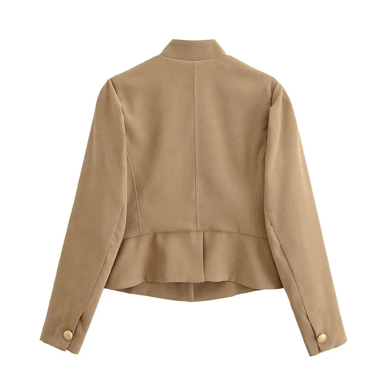 Autumn Velvet Blazer – Chic Puff Shoulder Design — close-up