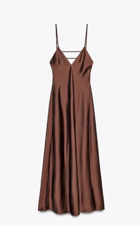 Backless Maxi Dress – Elegant Satin Evening Gown for Formal Events — alternative angle