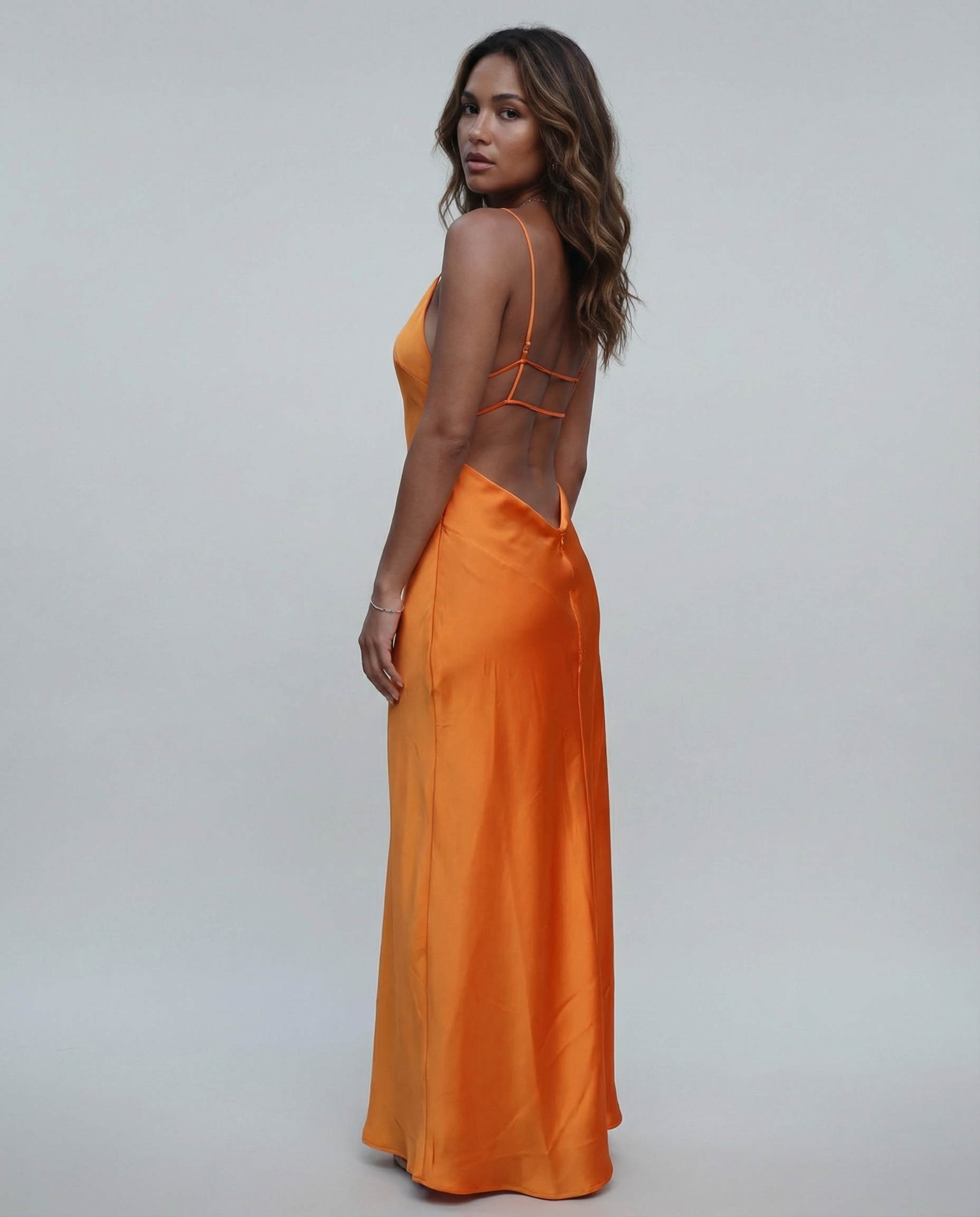 Backless Maxi Dress – Elegant Satin Evening Gown for Formal Events — back view
