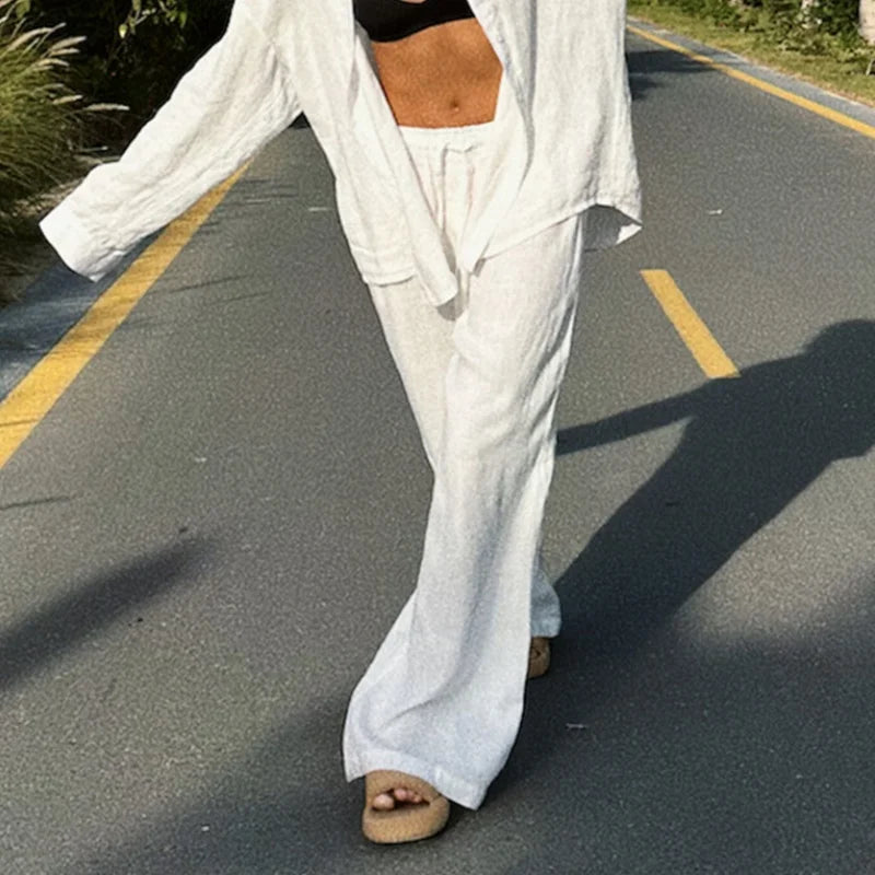 Baggy Linen Pants – Comfortable High Waist Wide Leg Design for Effortless Style — back view