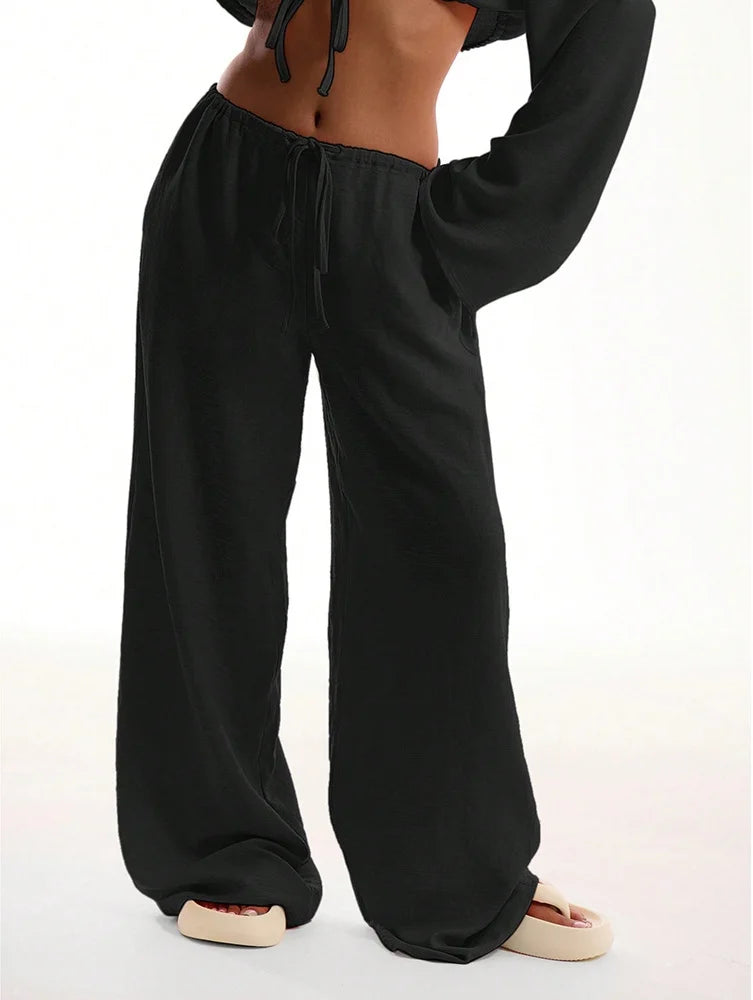Baggy Linen Pants – Comfortable High Waist Wide Leg Design for Effortless Style — close-up