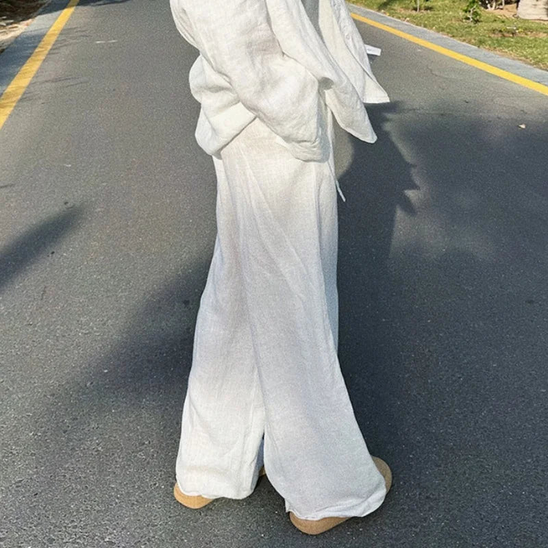 Baggy Linen Pants – Comfortable High Waist Wide Leg Design for Effortless Style — side view
