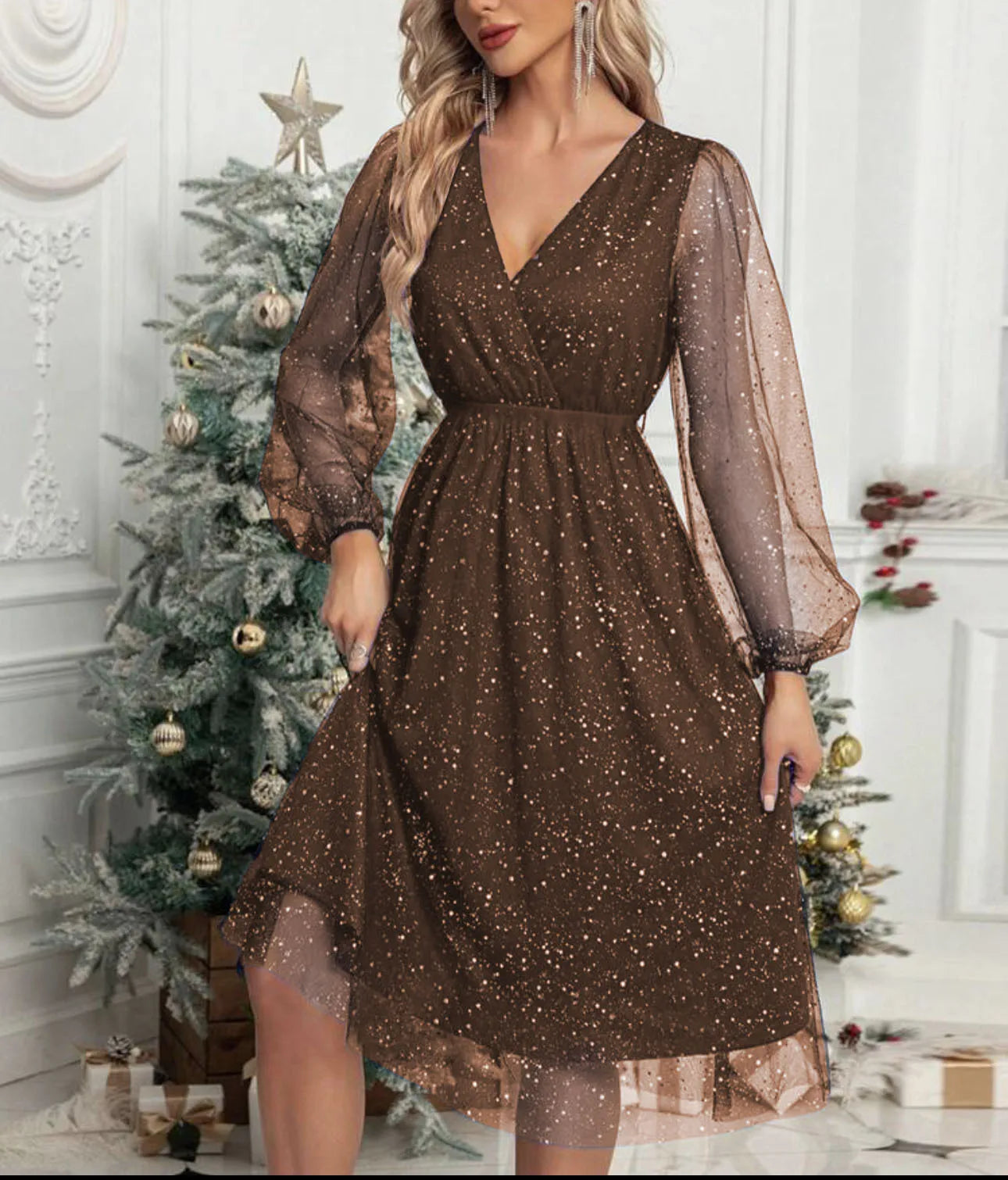 Black Dress – Elegant Slim Fit V-Neck for Wedding Guests or Cocktail Parties — close-up