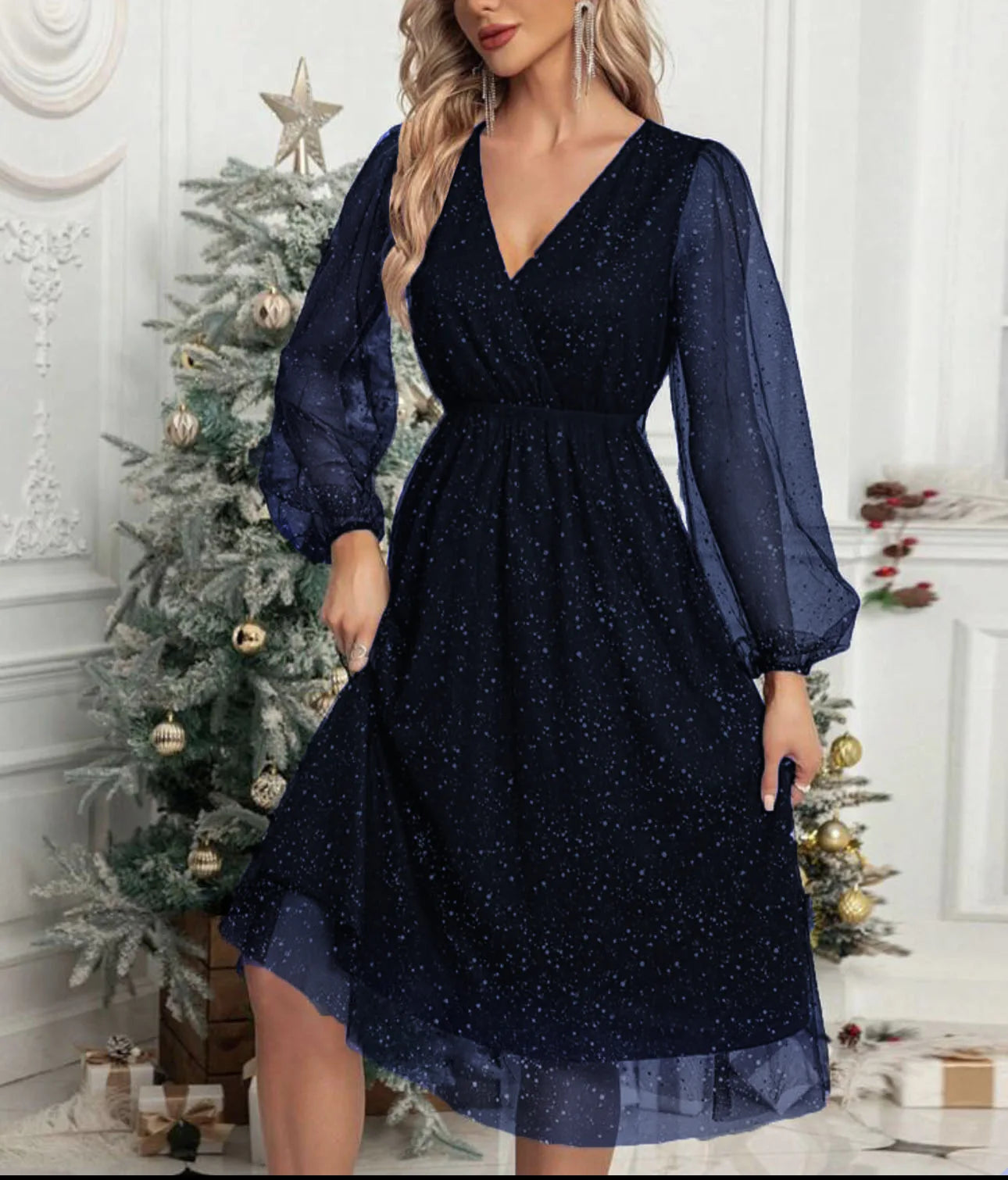 Black Dress – Elegant Slim Fit V-Neck for Wedding Guests or Cocktail Parties — styling detail