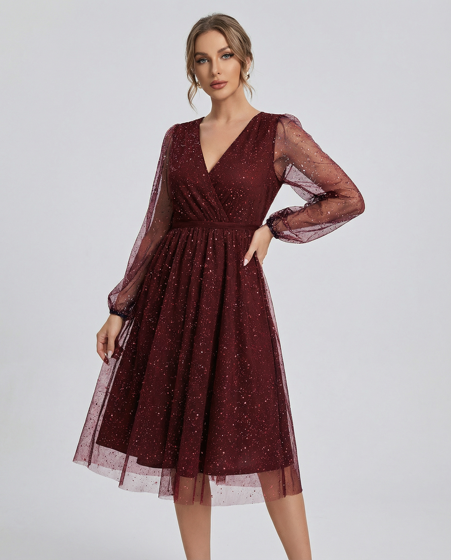 Black Dress – Elegant Slim Fit V-Neck for Wedding Guests or Cocktail Parties