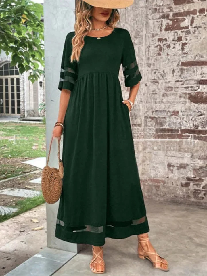 Black Dress – Sheer O-Neck Casual Office Outfit — model wearing