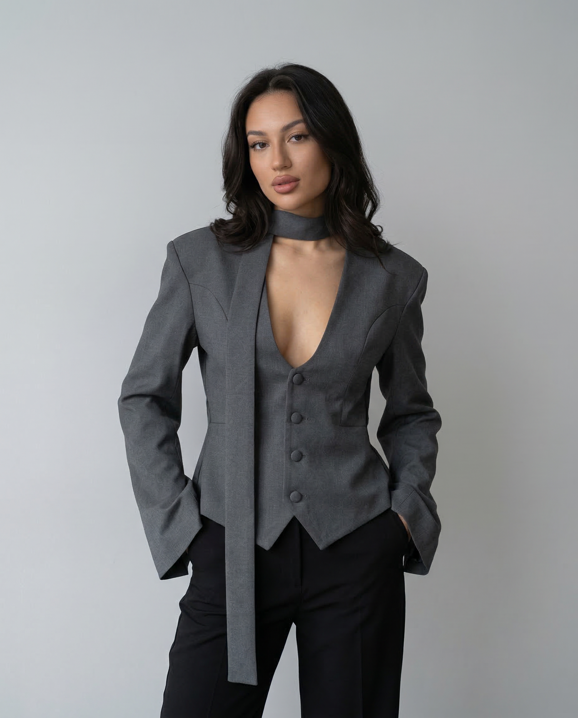 Blazer Jacket – V-Neck Casual Elegance for Autumn/Winter — close-up