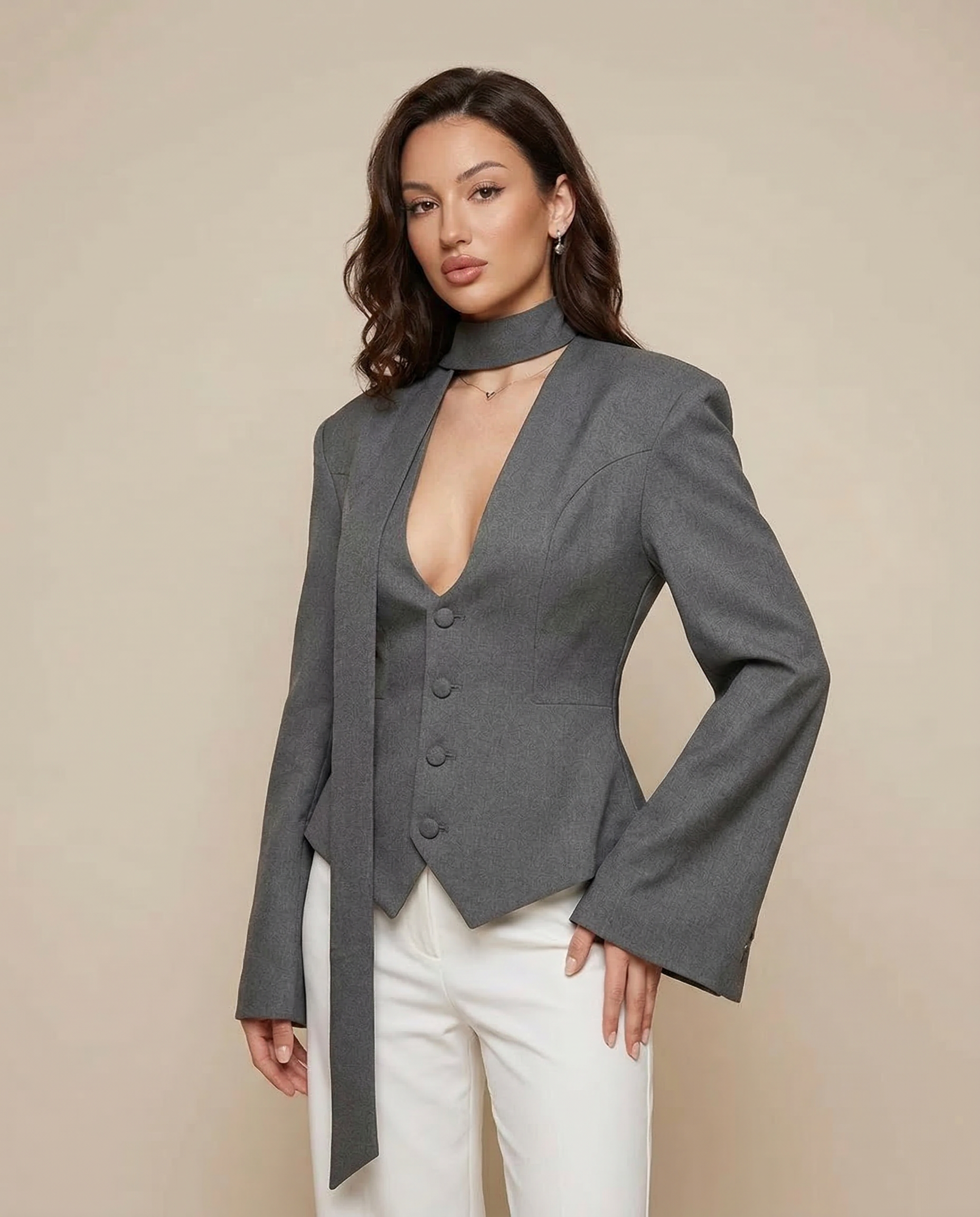 Blazer Jacket – V-Neck Casual Elegance for Autumn/Winter — detail view
