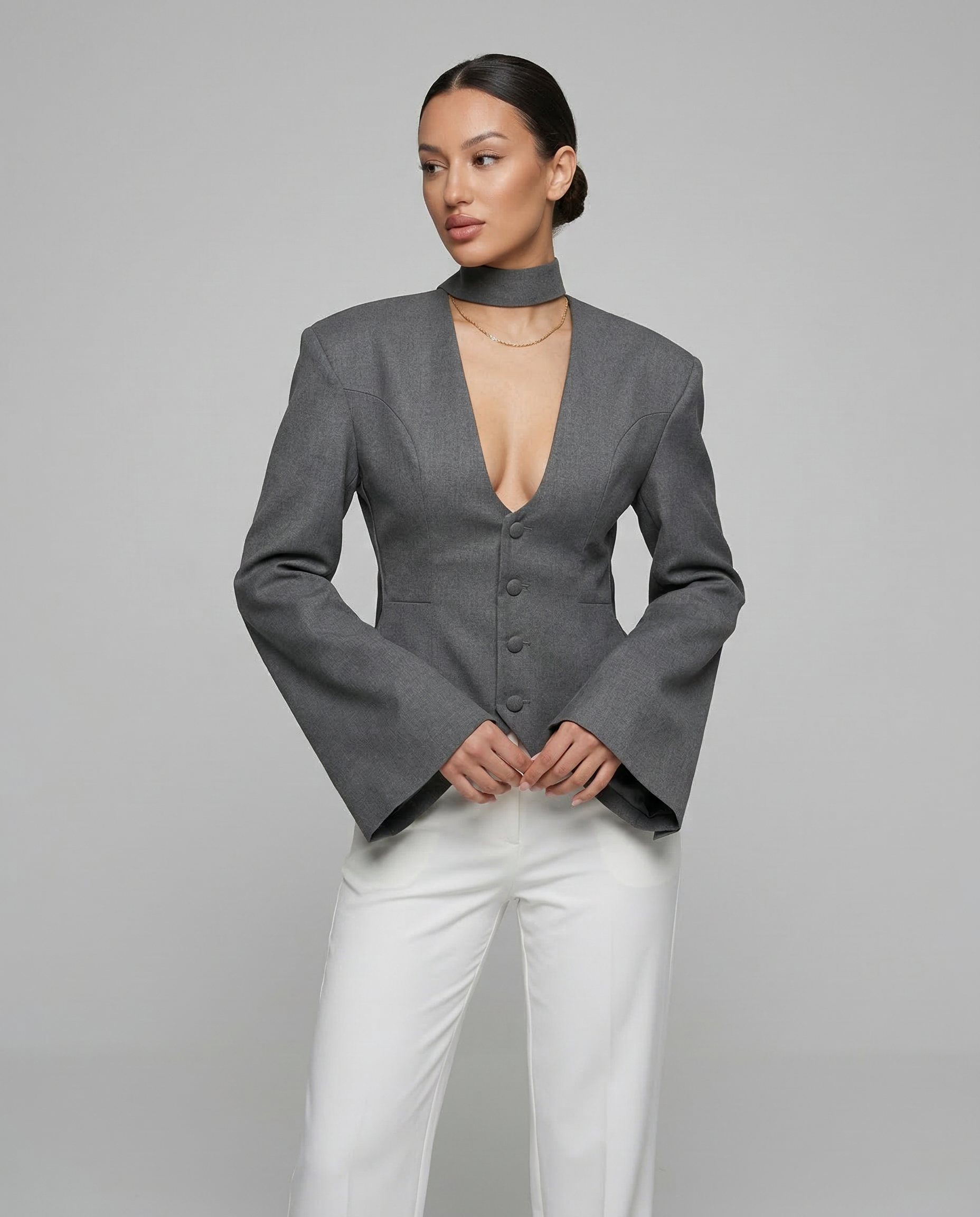 Blazer Jacket – V-Neck Casual Elegance for Autumn/Winter