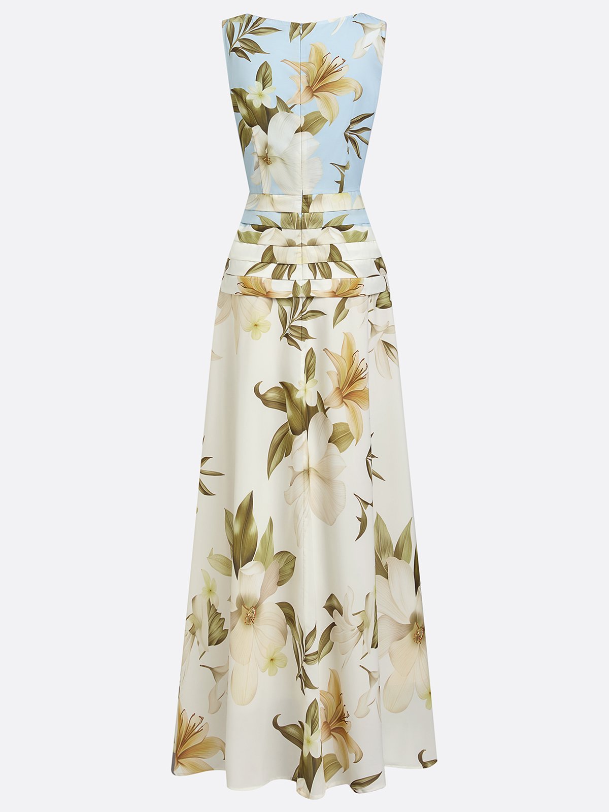Boat Neck Floral Print Sleeveless Maxi Dress — model wearing