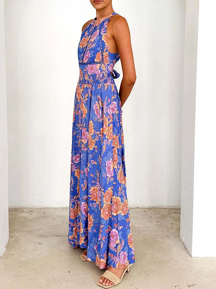 Bohemian Floral Maxi Dress – Sleeveless Breezy Summer Style — alternative angle