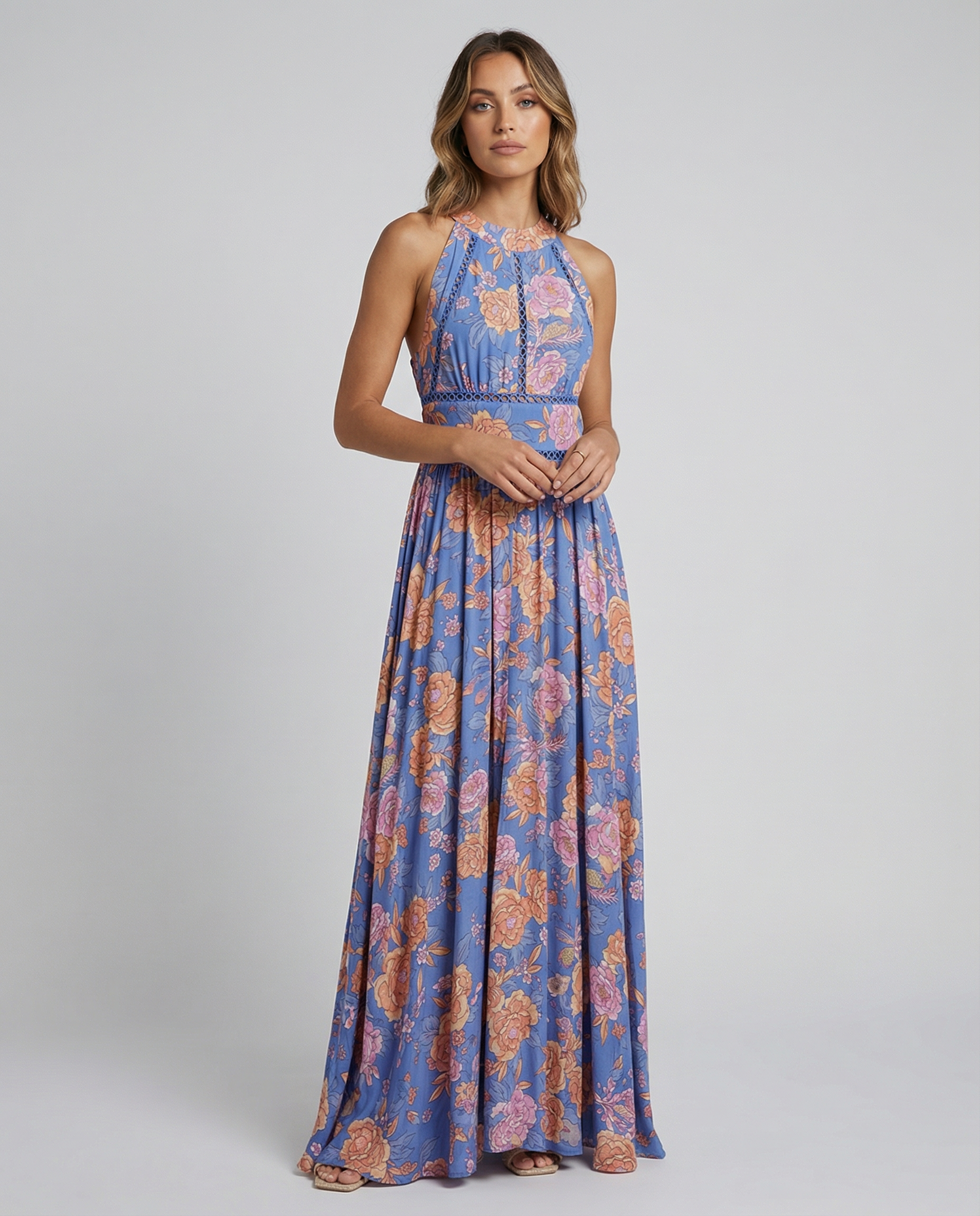 Bohemian Floral Maxi Dress – Sleeveless Breezy Summer Style — back view