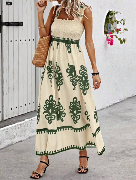 Bohemian Floral Print Long Maxi Dress for Vacation Days