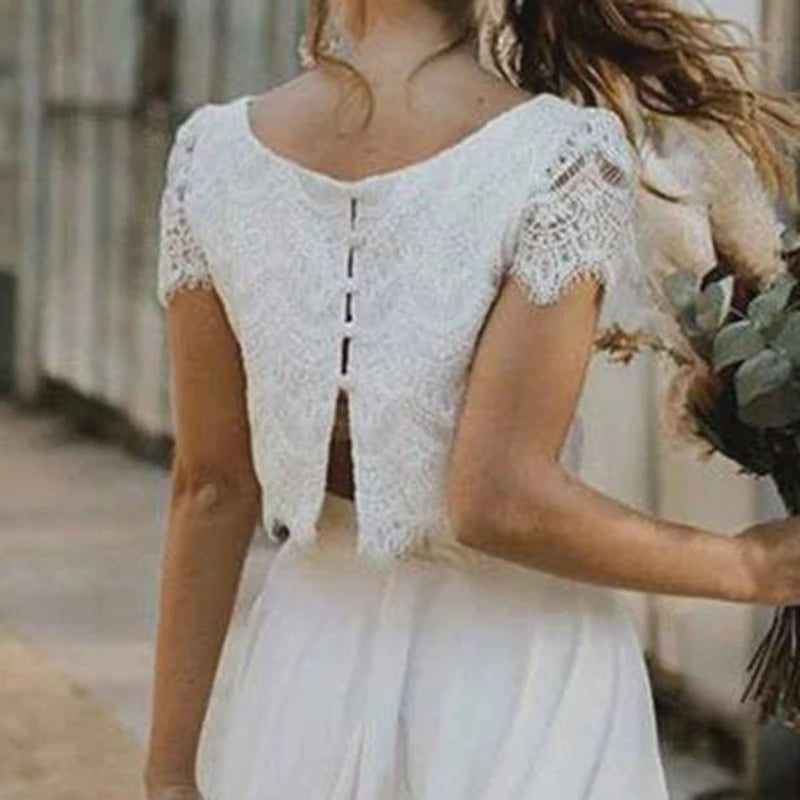 Bohemian Lace Wedding Dress – Elegant High-Low Design for Outdoor Ceremonies — alternative angle