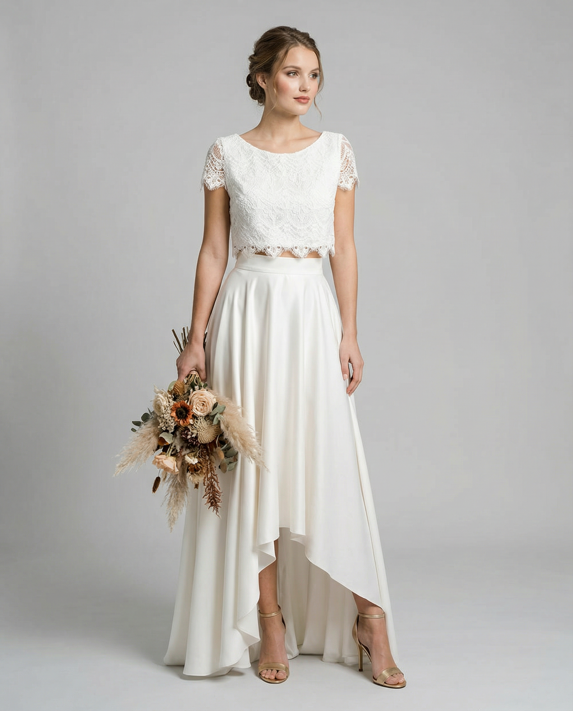Bohemian Lace Wedding Dress – Elegant High-Low Design for Outdoor Ceremonies — back view